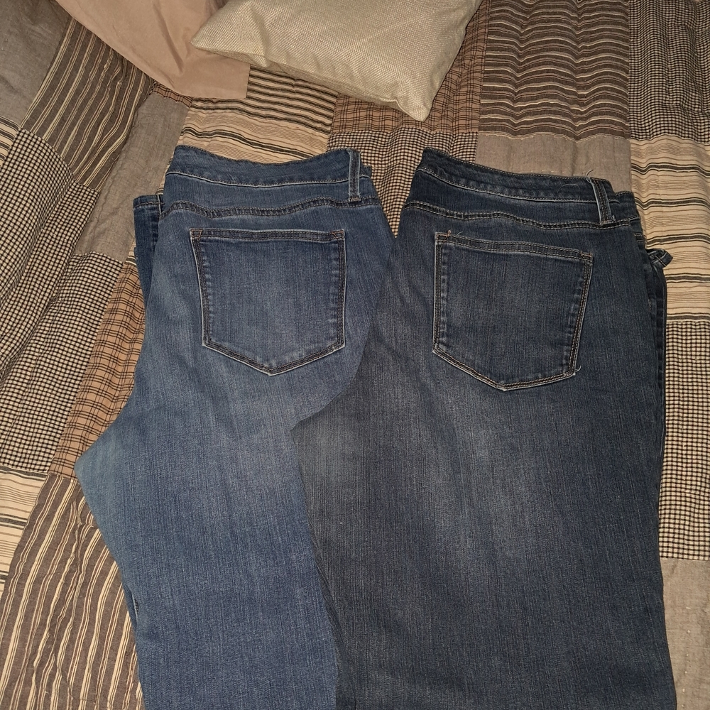 2 Pair New Directions Dark and Medium Blue Women's Jeans Sz 14